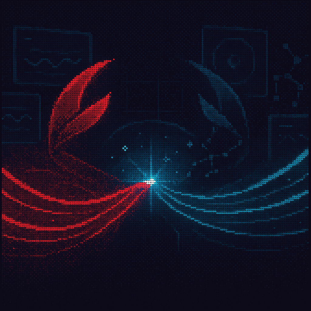 8-bit style operations pulse artwork with neon reliability signals